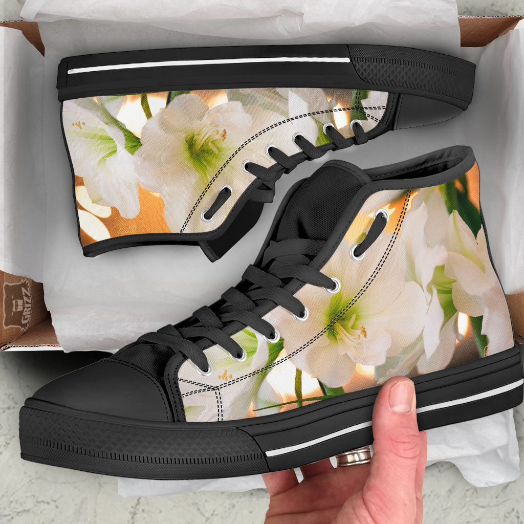 Amaryllis White Print Black High Top Shoes-grizzshop