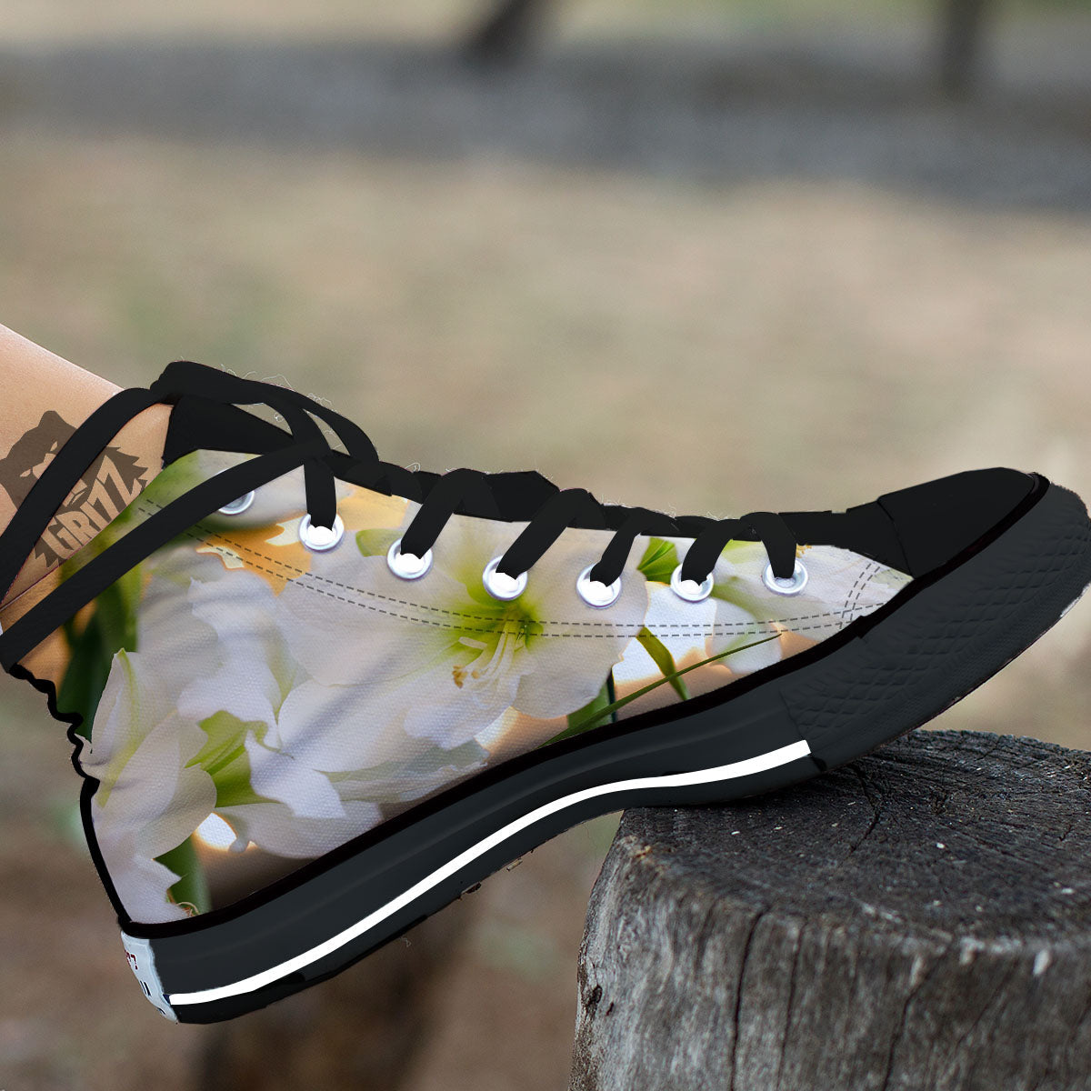 Amaryllis White Print Black High Top Shoes-grizzshop