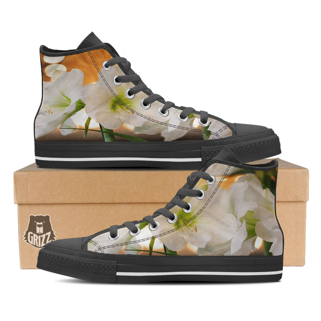 Amaryllis White Print Black High Top Shoes-grizzshop