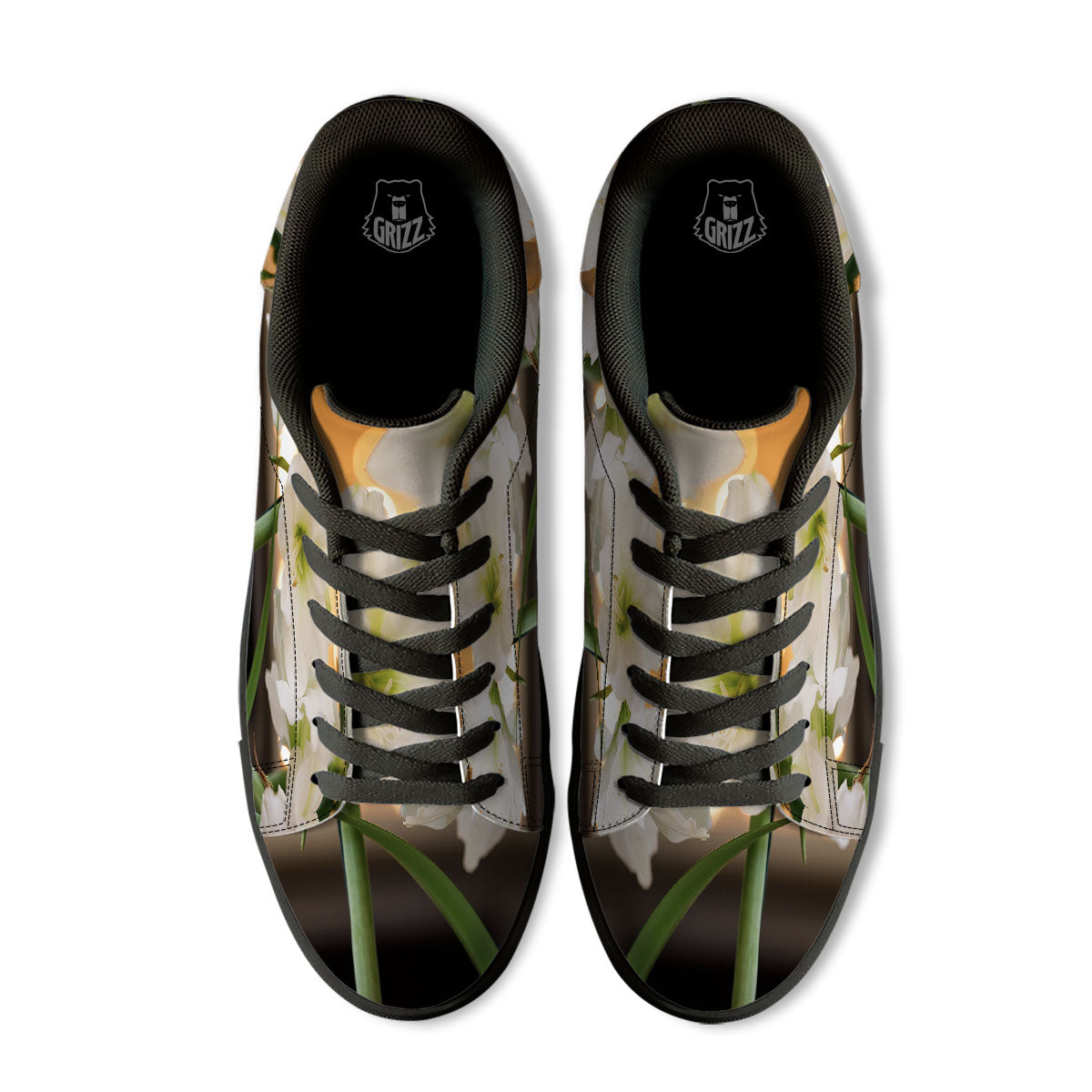 Amaryllis White Print Black Low Top Sneakers-grizzshop