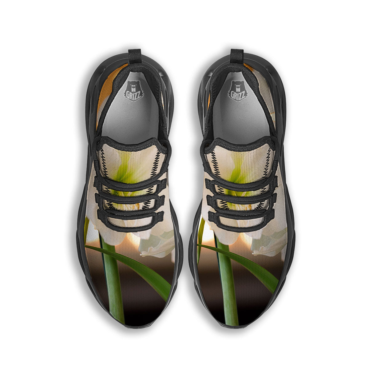 Amaryllis White Print Black Running Shoes-grizzshop