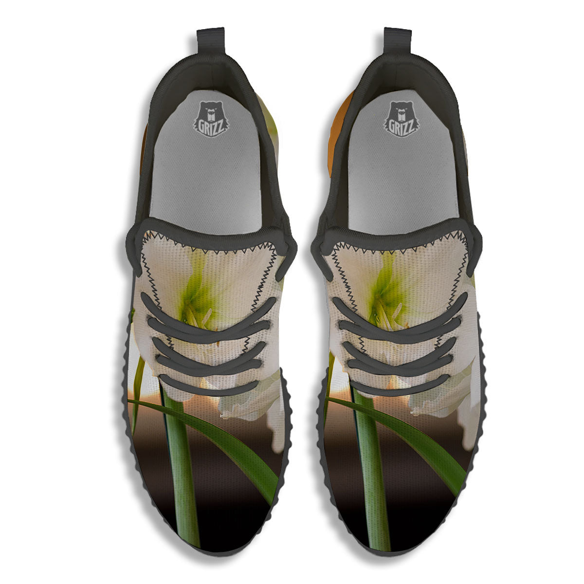 Amaryllis White Print Black Walking Shoes-grizzshop
