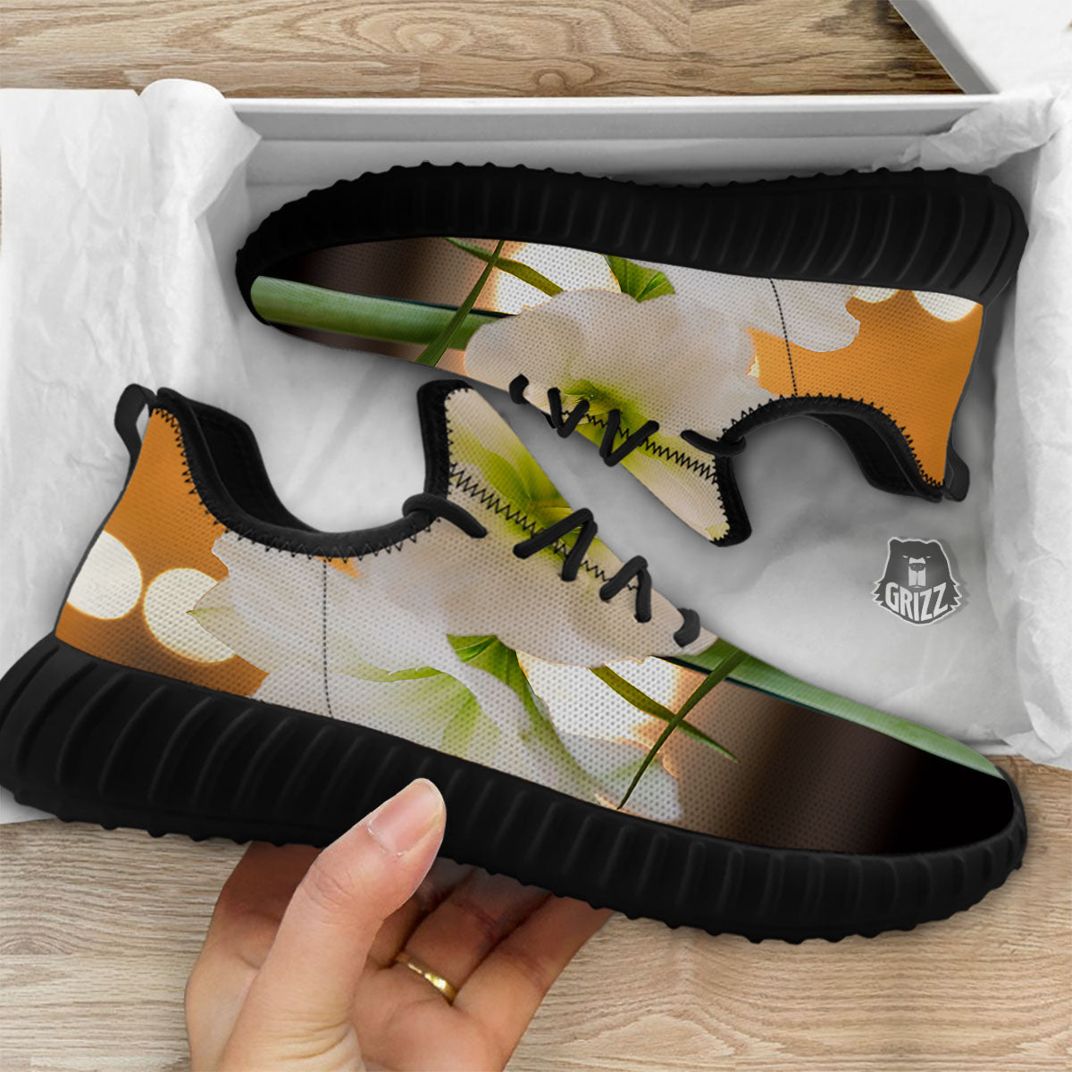 Amaryllis White Print Black Walking Shoes-grizzshop
