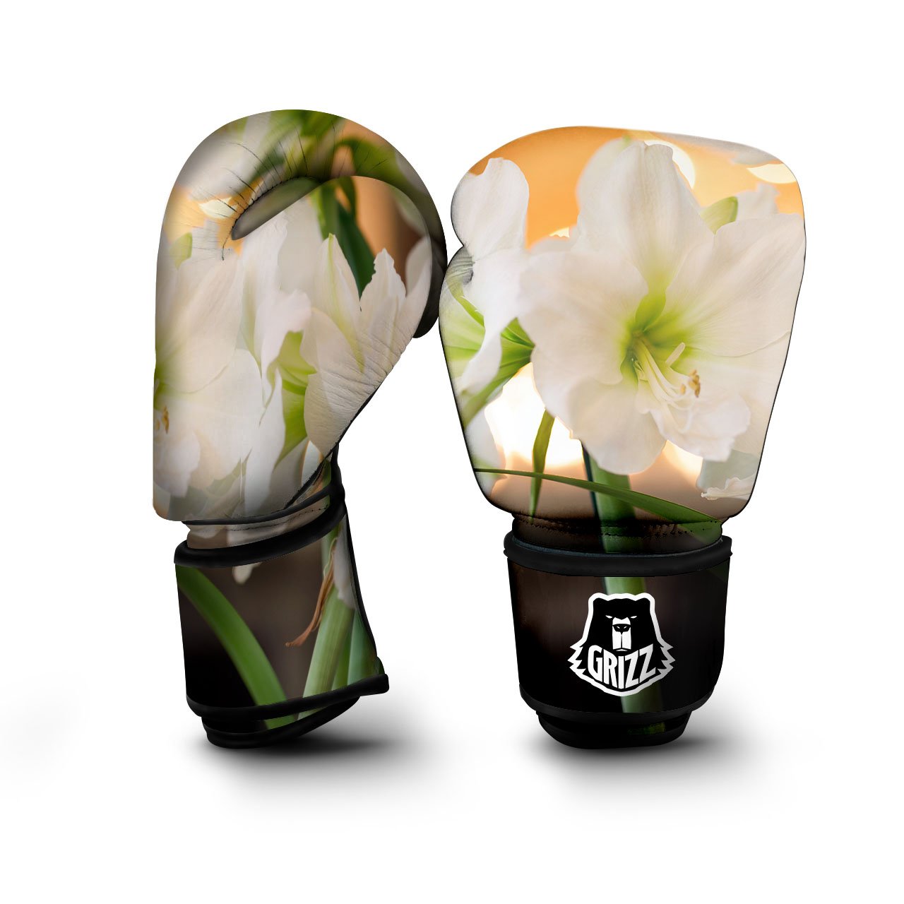 Amaryllis White Print Boxing Gloves-grizzshop