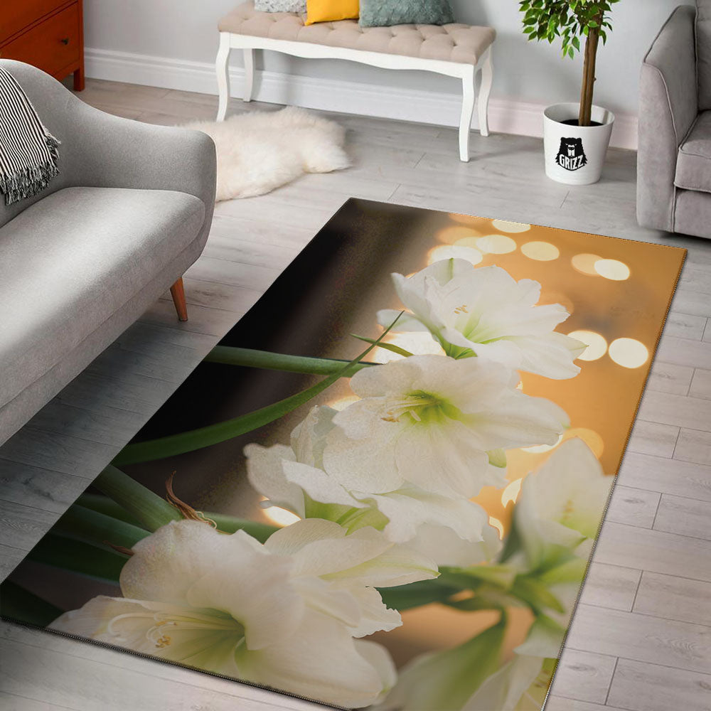 Amaryllis White Print Floor Mat-grizzshop