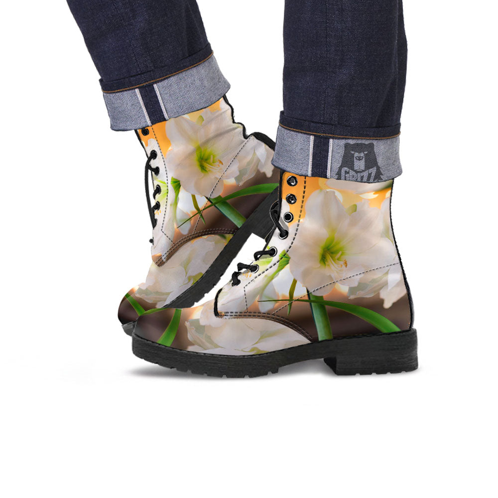 Amaryllis White Print Leather Boots-grizzshop