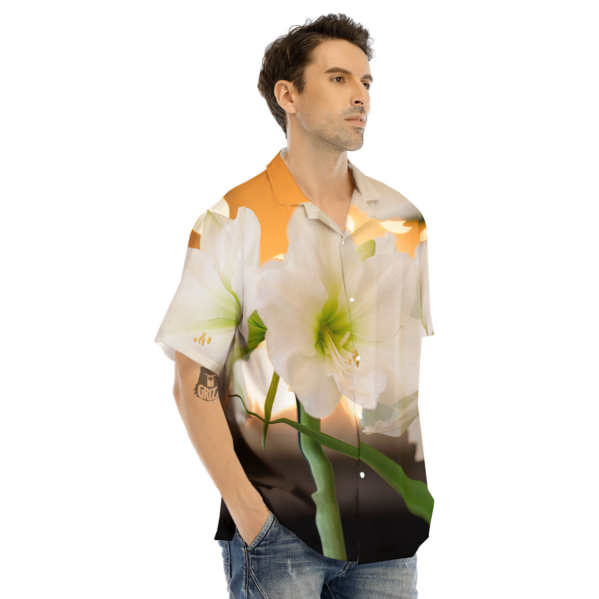 Amaryllis White Print Men's Hawaiian Shirt-grizzshop