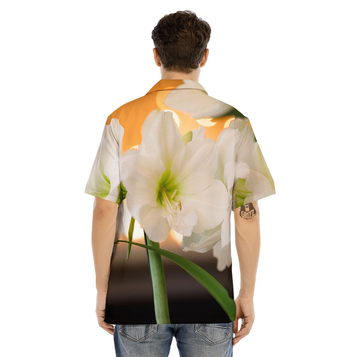 Amaryllis White Print Men's Hawaiian Shirt-grizzshop