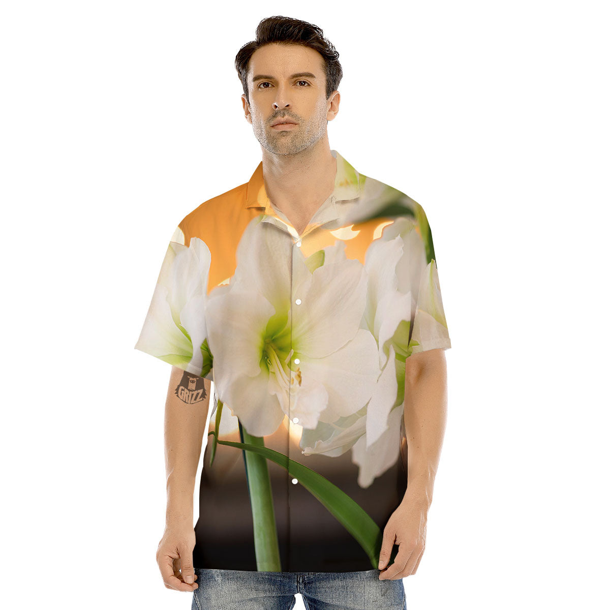 Amaryllis White Print Men's Hawaiian Shirt-grizzshop