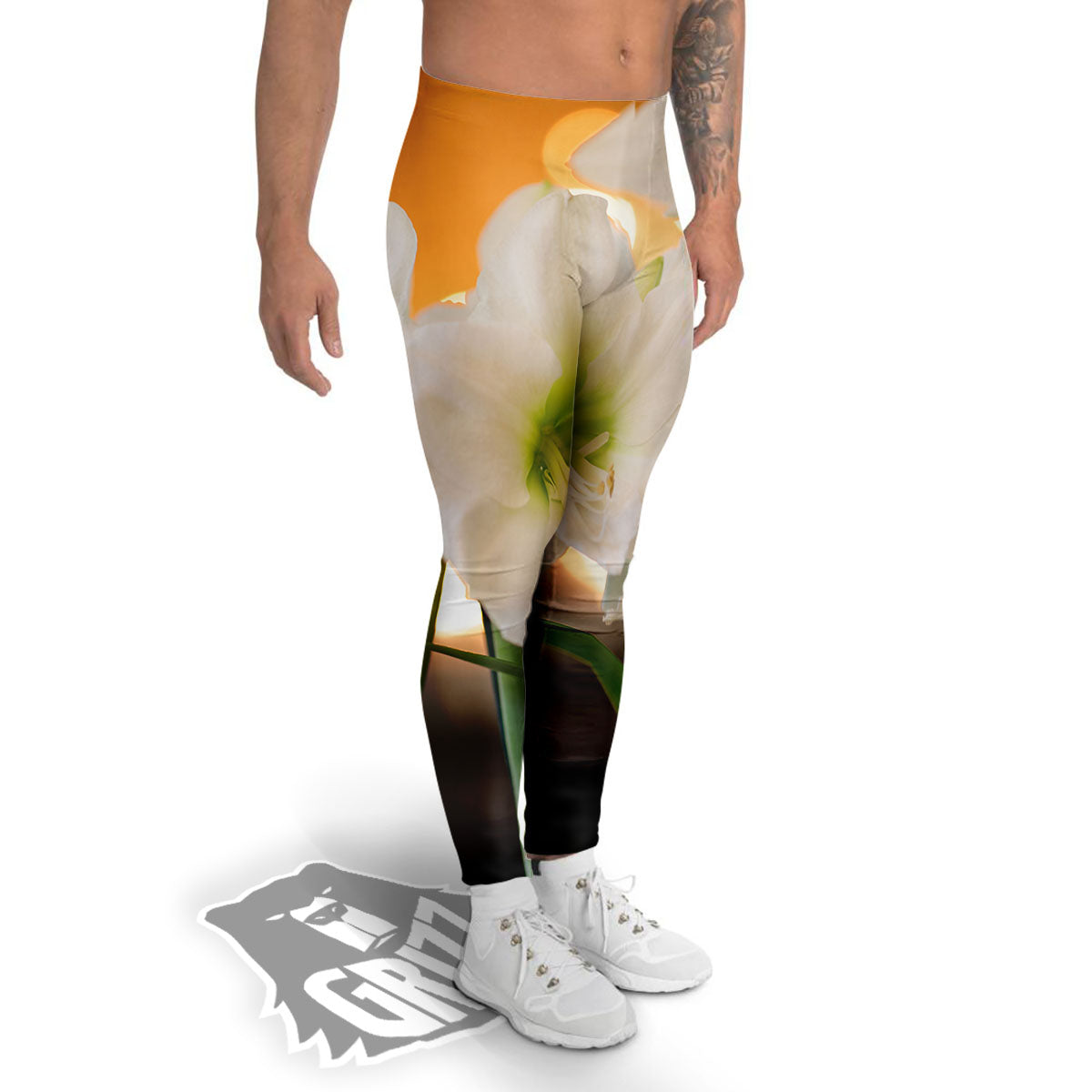Amaryllis White Print Men's Leggings-grizzshop