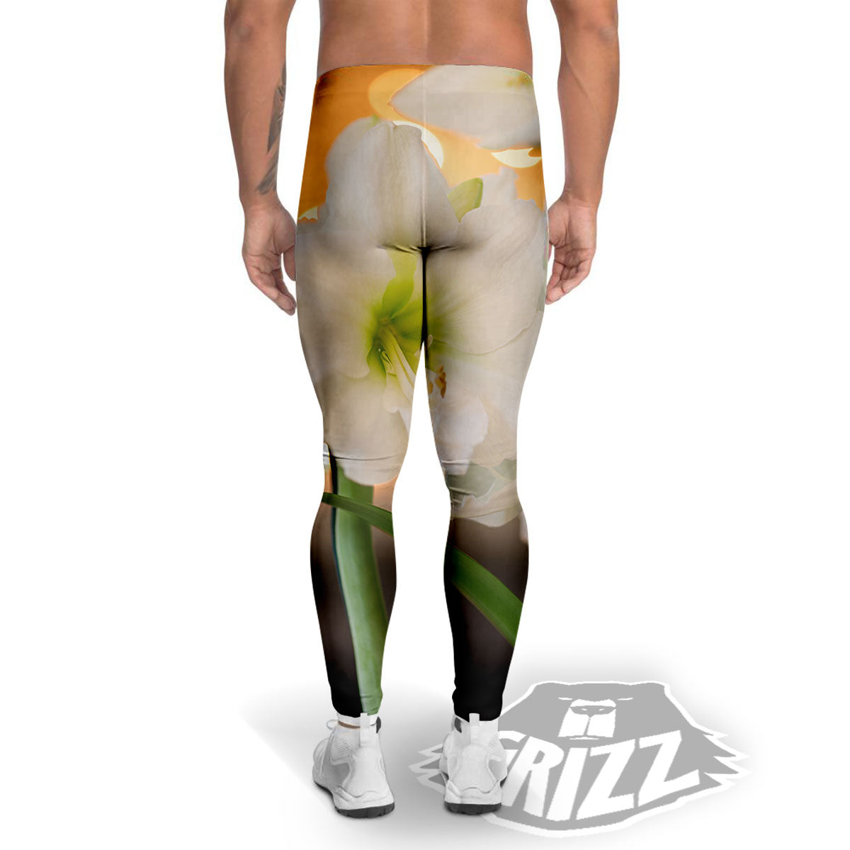 Amaryllis White Print Men's Leggings-grizzshop