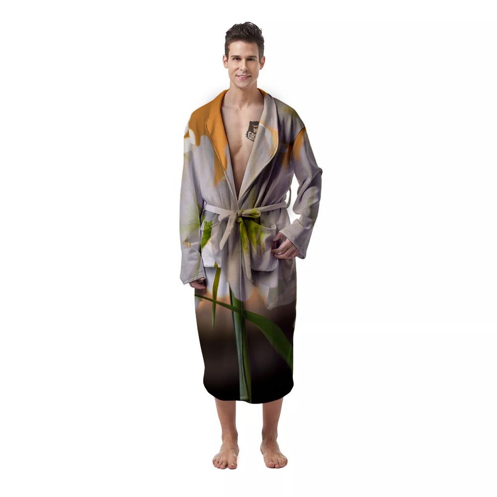 Amaryllis White Print Men's Robe-grizzshop