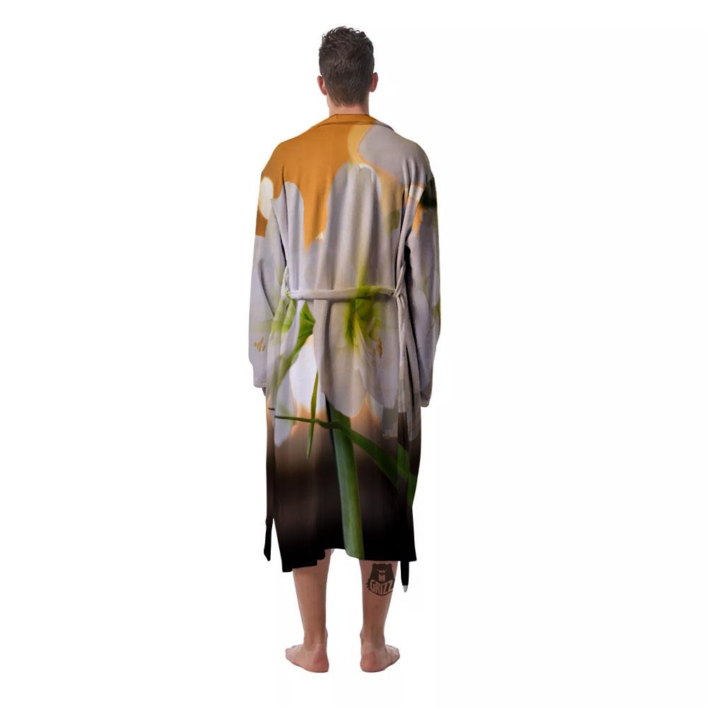 Amaryllis White Print Men's Robe-grizzshop