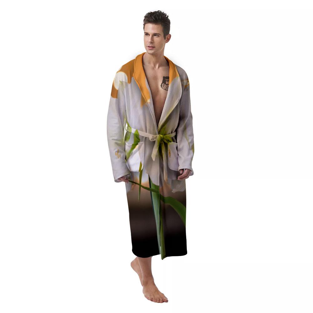 Amaryllis White Print Men's Robe-grizzshop