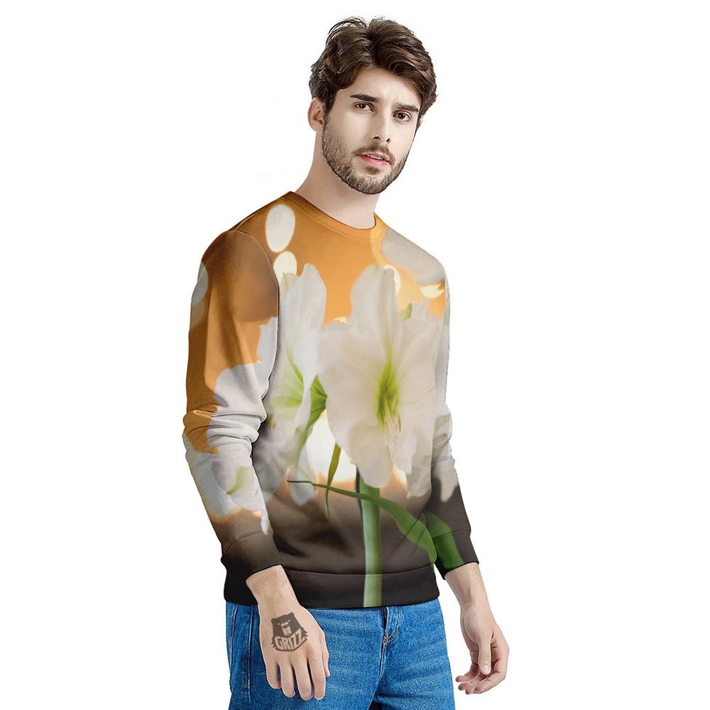 Amaryllis White Print Men's Sweatshirt-grizzshop