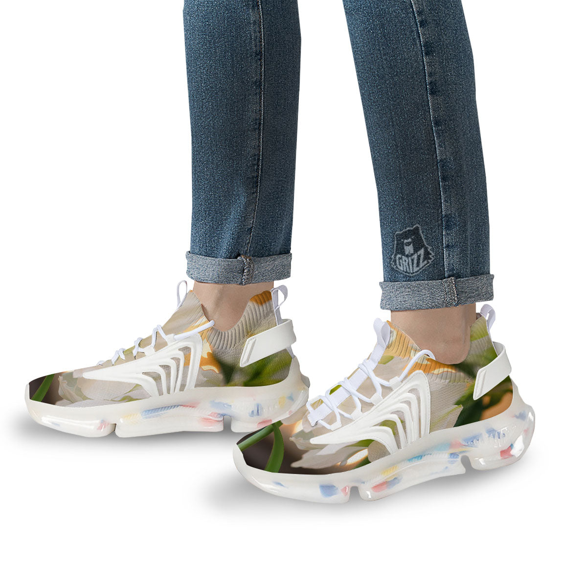 Amaryllis White Print White Gym Shoes-grizzshop