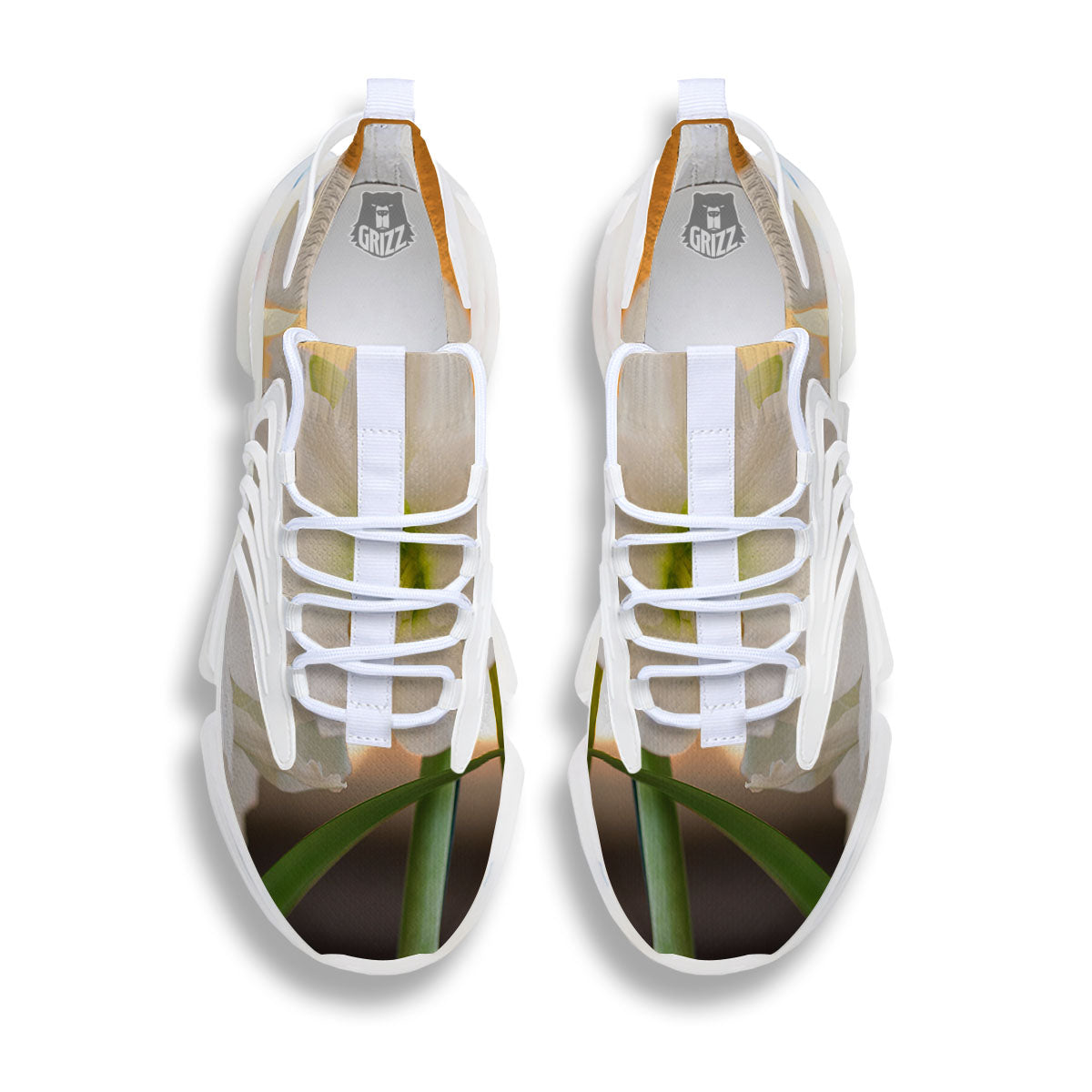 Amaryllis White Print White Gym Shoes-grizzshop