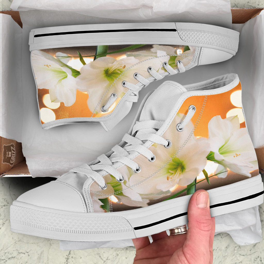 Amaryllis White Print White High Top Shoes-grizzshop