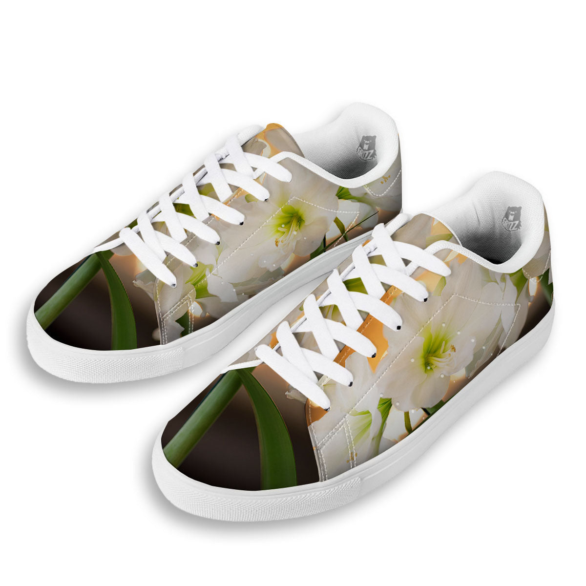 Amaryllis White Print White Low Top Sneakers-grizzshop