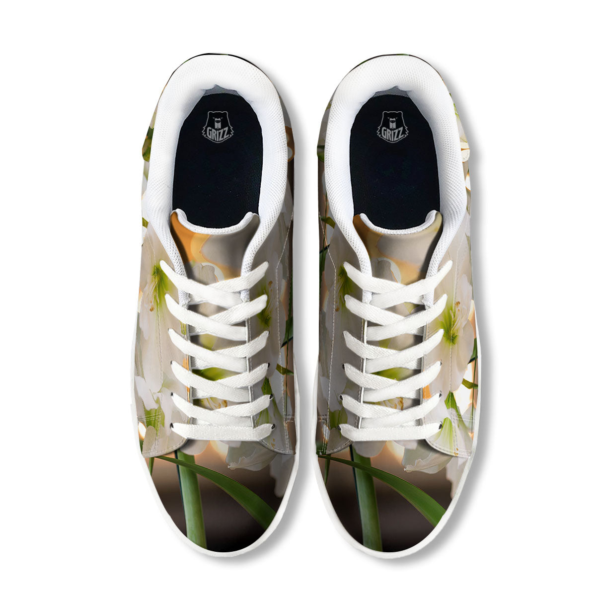 Amaryllis White Print White Low Top Sneakers-grizzshop