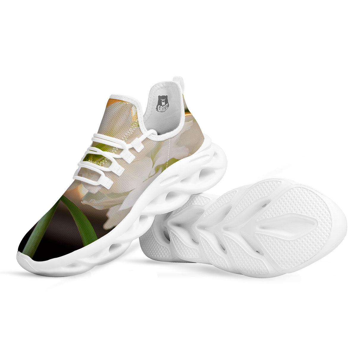 Amaryllis White Print White Running Shoes-grizzshop