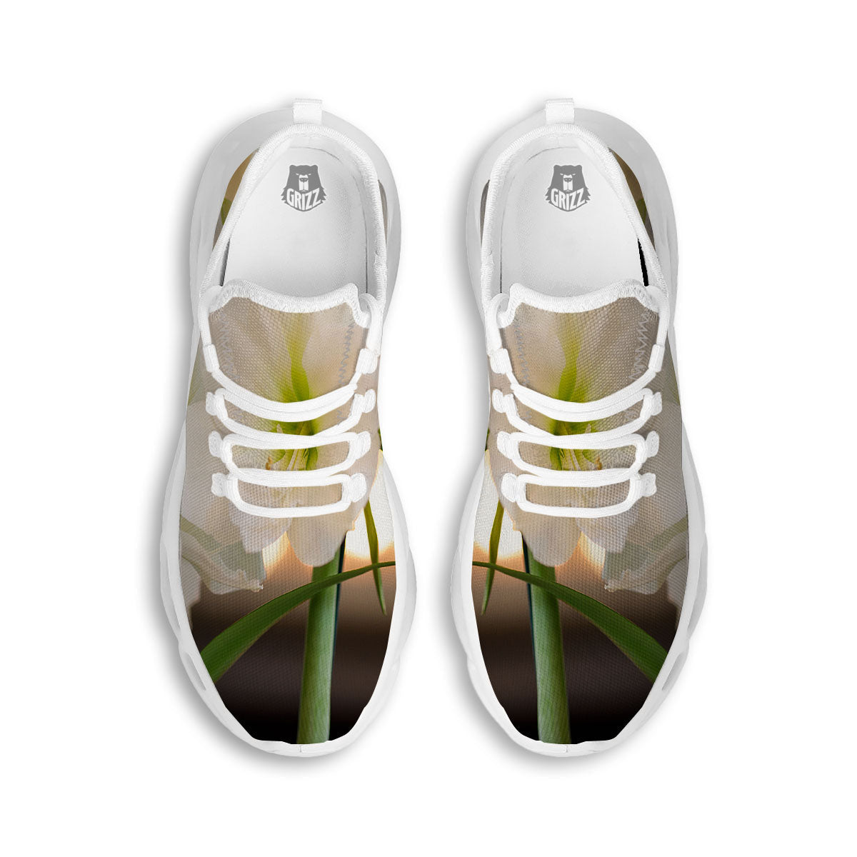 Amaryllis White Print White Running Shoes-grizzshop