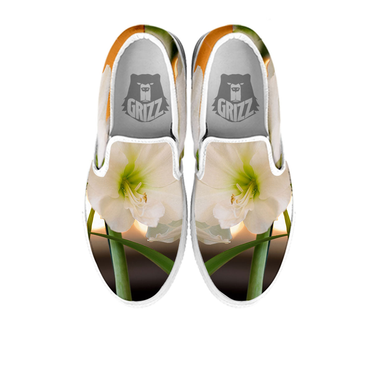 Amaryllis White Print White Slip On Shoes-grizzshop