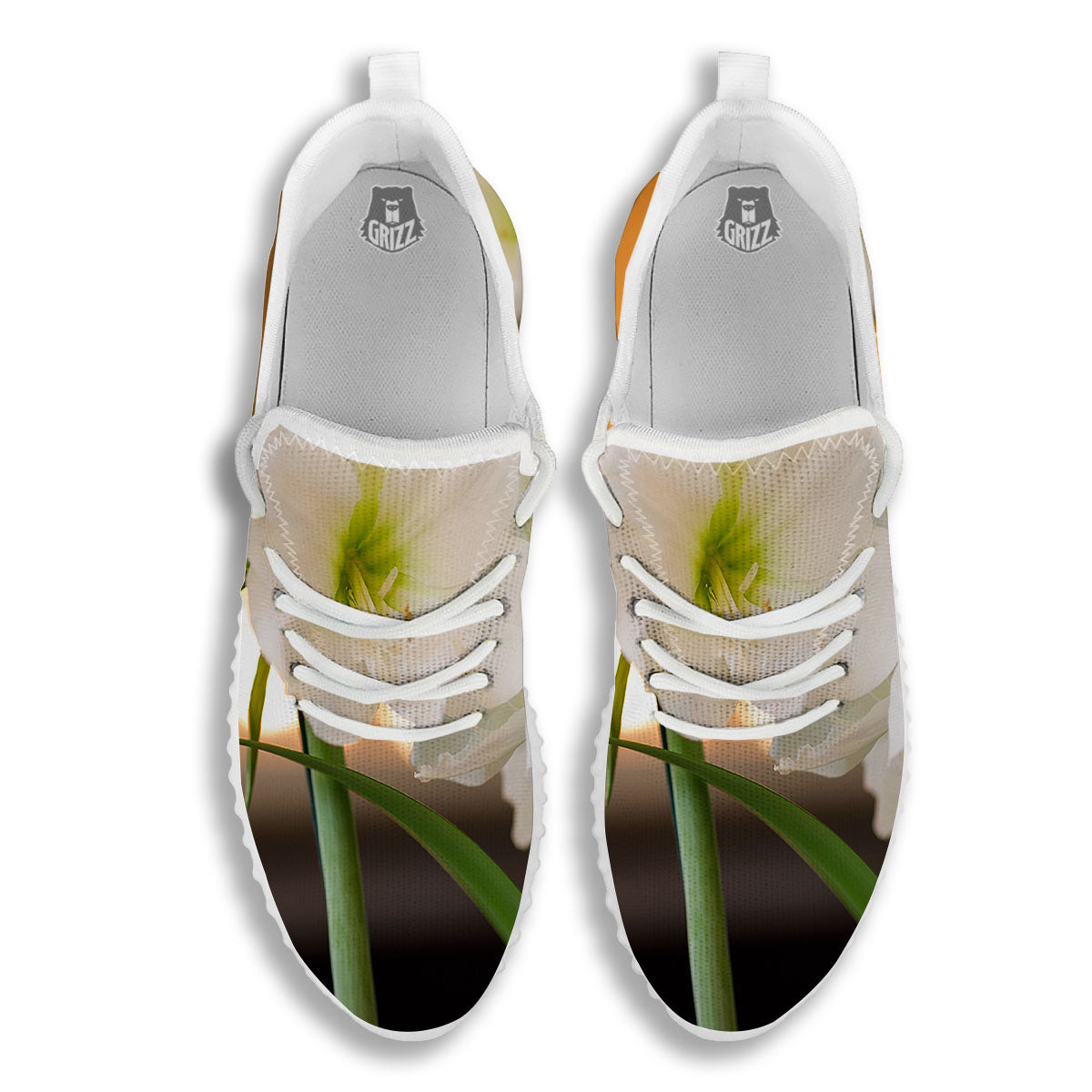Amaryllis White Print White Walking Shoes-grizzshop