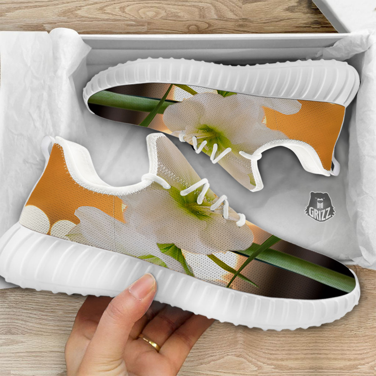 Amaryllis White Print White Walking Shoes-grizzshop