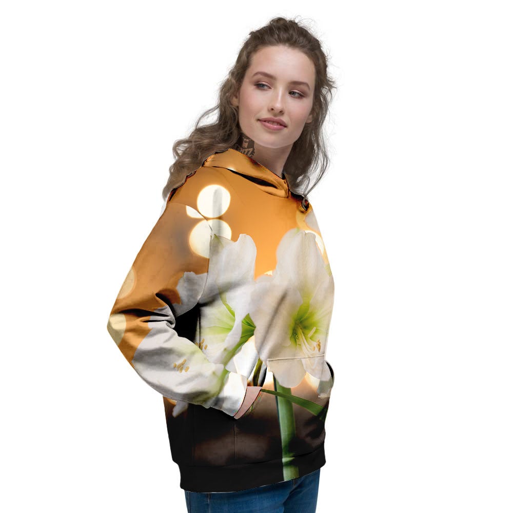 Amaryllis White Print Women's Hoodie-grizzshop