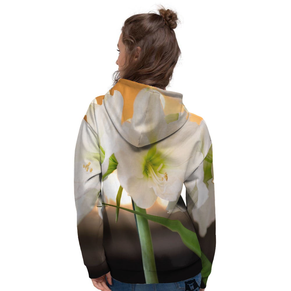 Amaryllis White Print Women's Hoodie-grizzshop