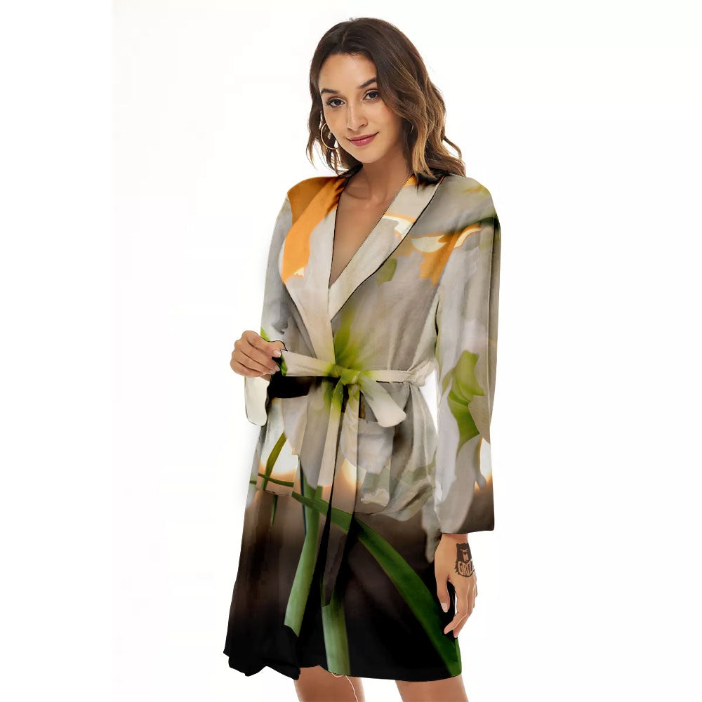 Amaryllis White Print Women's Robe-grizzshop