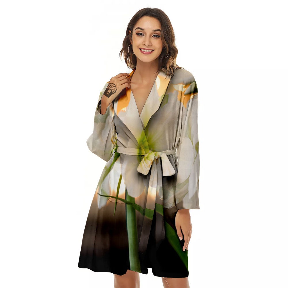 Amaryllis White Print Women's Robe-grizzshop