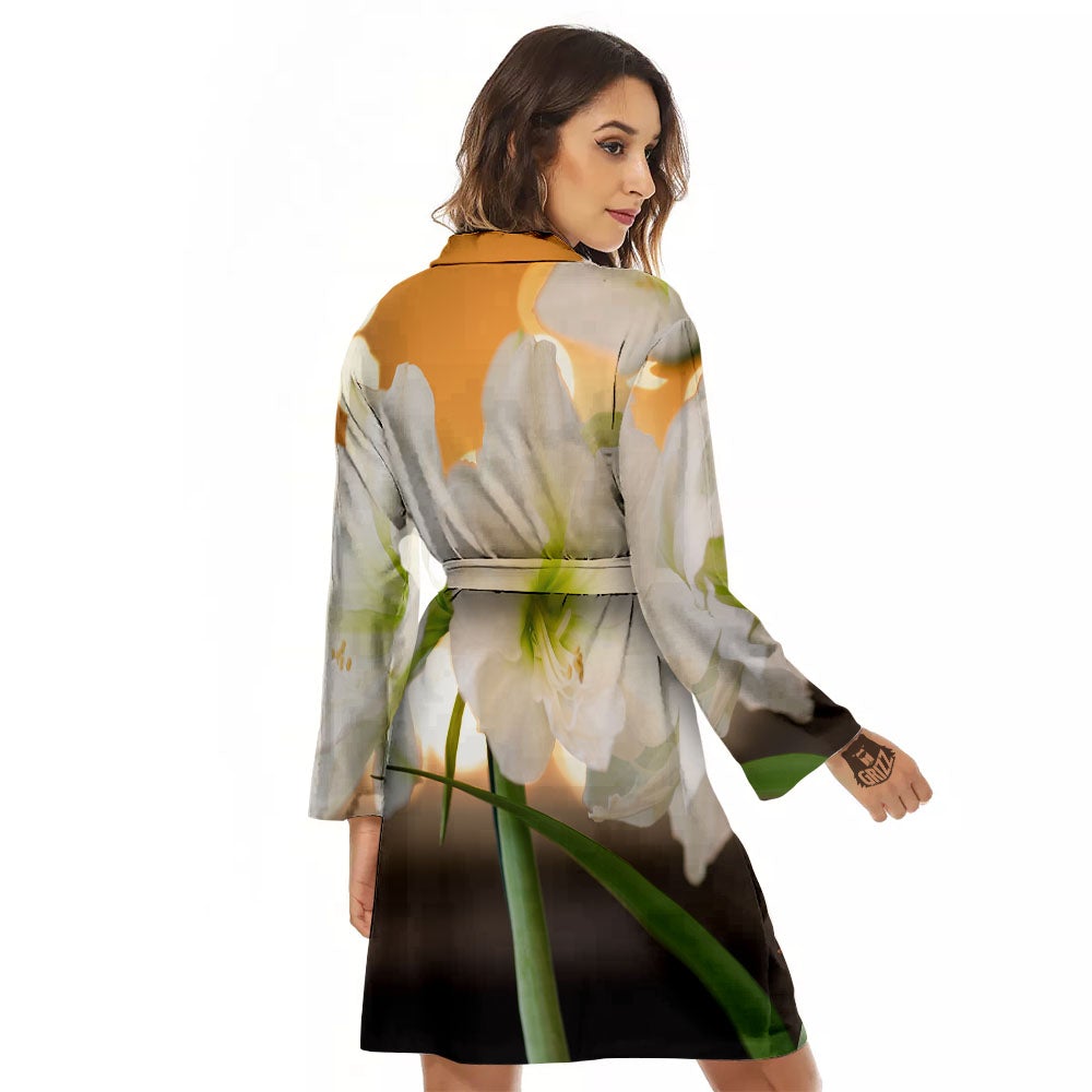 Amaryllis White Print Women's Robe-grizzshop