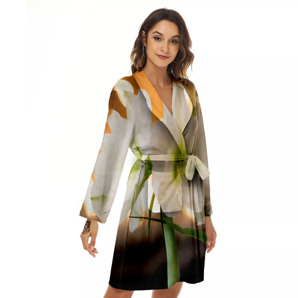 Amaryllis White Print Women's Robe-grizzshop