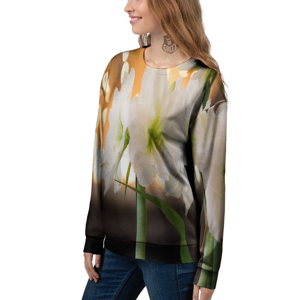 Amaryllis White Print Women's Sweatshirt-grizzshop