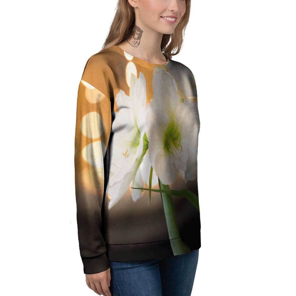 Amaryllis White Print Women's Sweatshirt-grizzshop