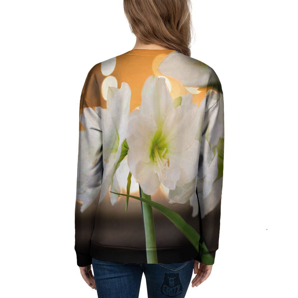 Amaryllis White Print Women's Sweatshirt-grizzshop