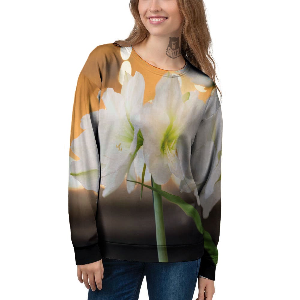 Amaryllis White Print Women's Sweatshirt-grizzshop