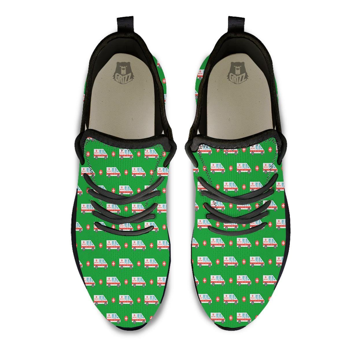 Ambulance Car Paramedic Print Pattern Black Athletic Shoes-grizzshop