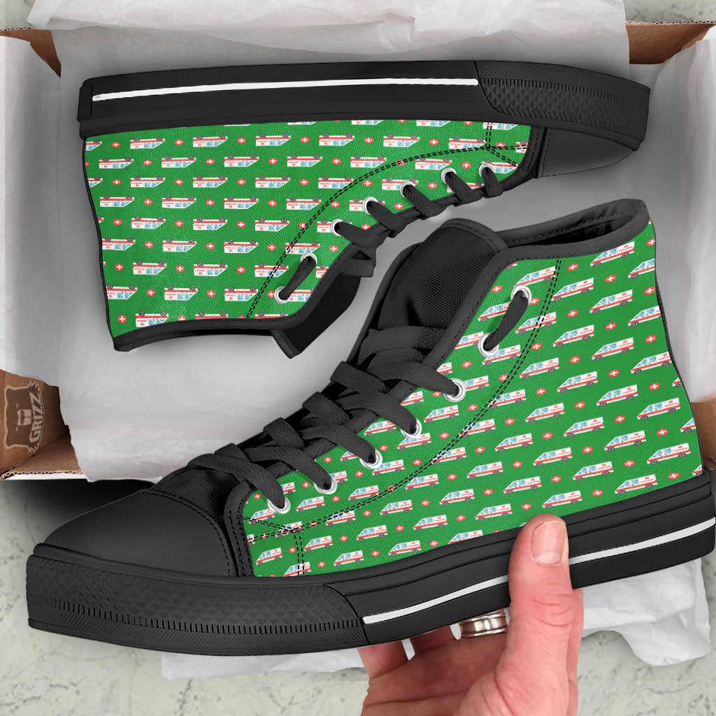 Ambulance Car Paramedic Print Pattern Black High Top Shoes-grizzshop
