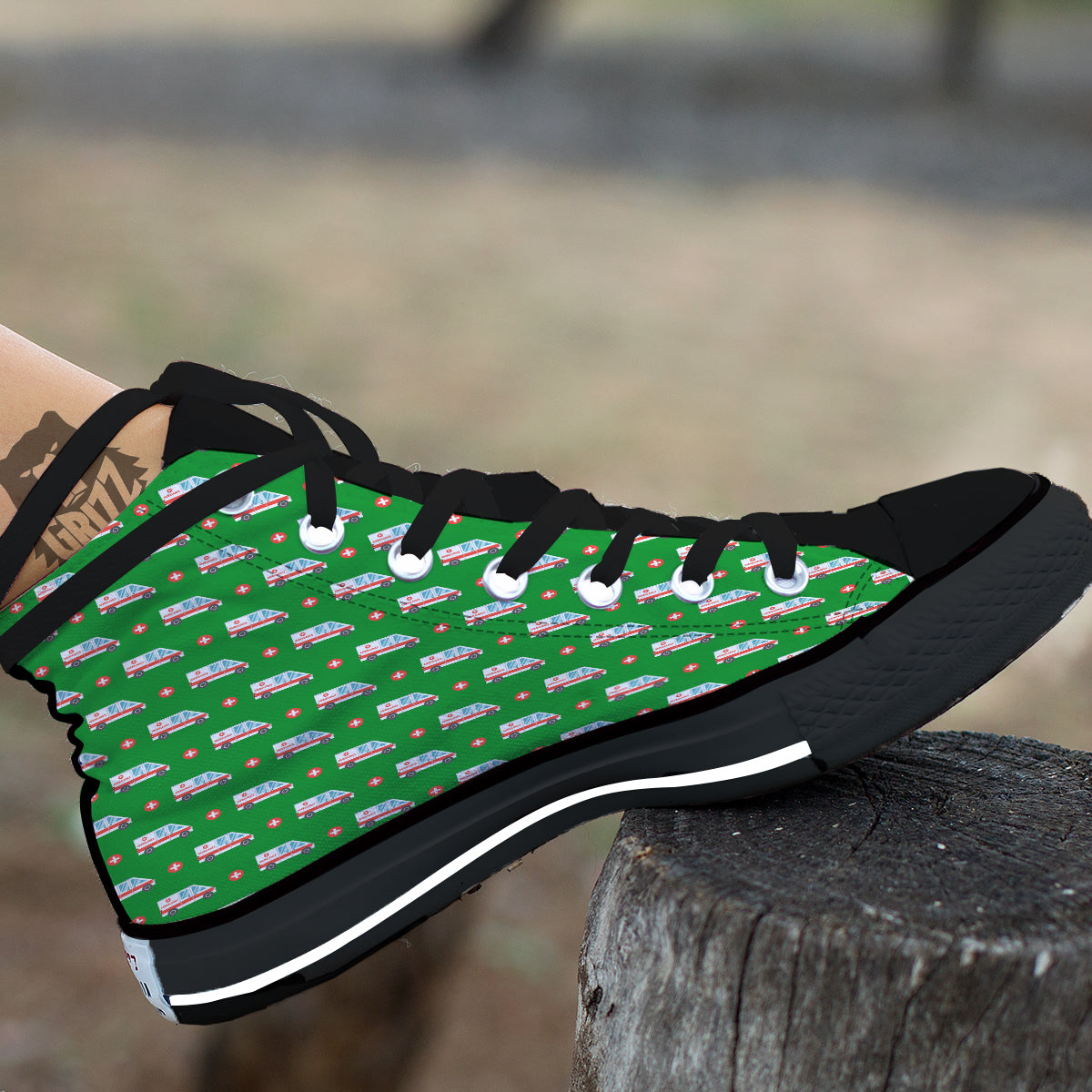 Ambulance Car Paramedic Print Pattern Black High Top Shoes-grizzshop