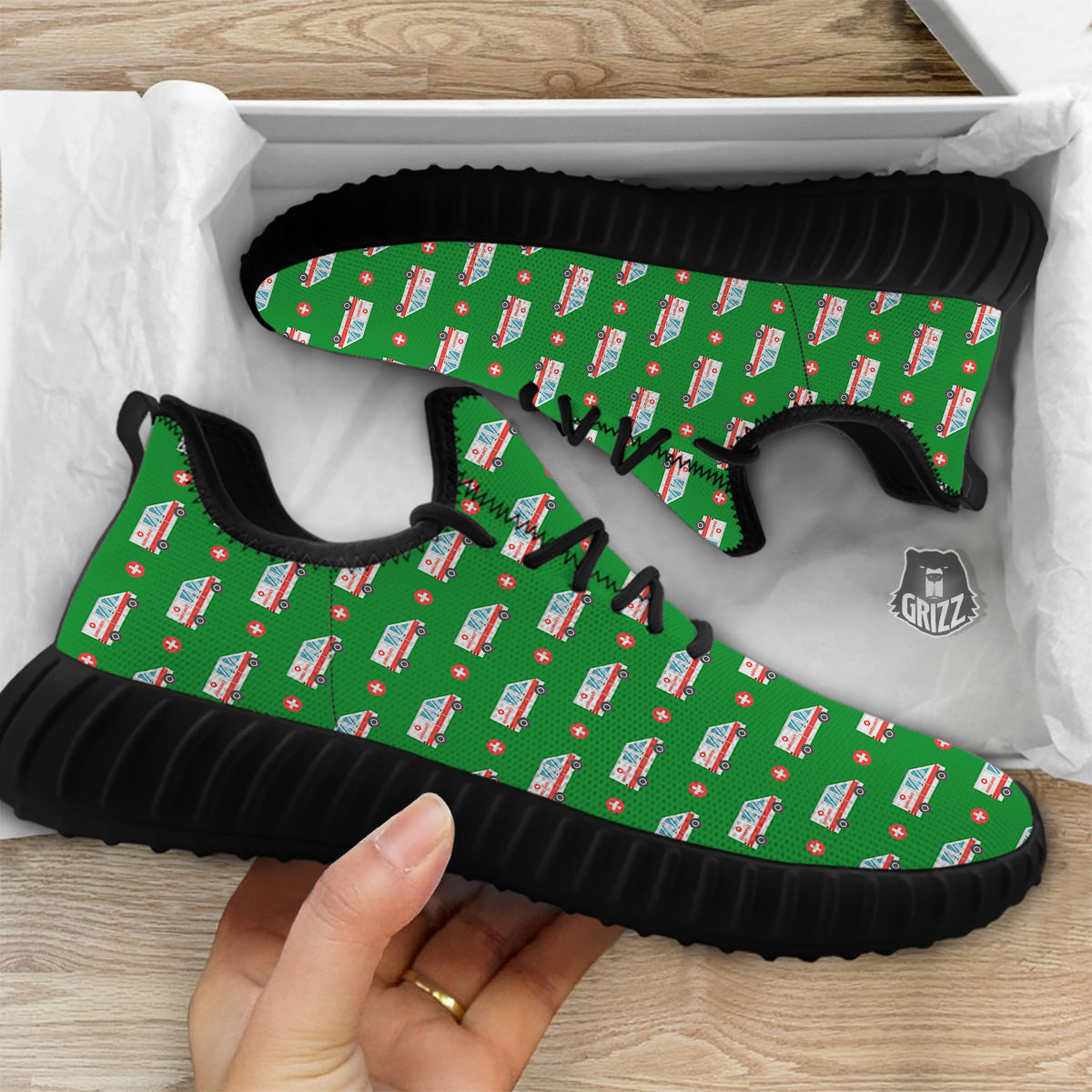 Ambulance Car Paramedic Print Pattern Black Walking Shoes-grizzshop