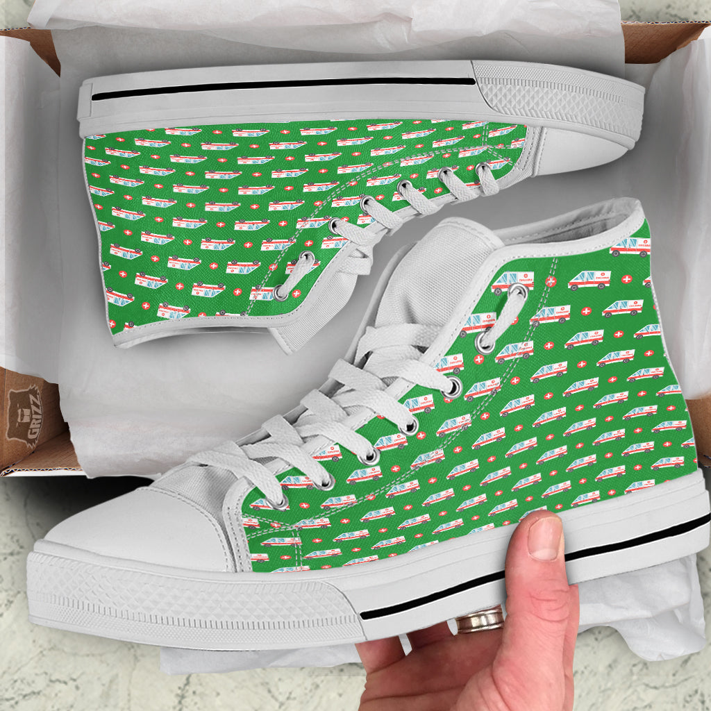 Ambulance Car Paramedic Print Pattern White High Top Shoes-grizzshop