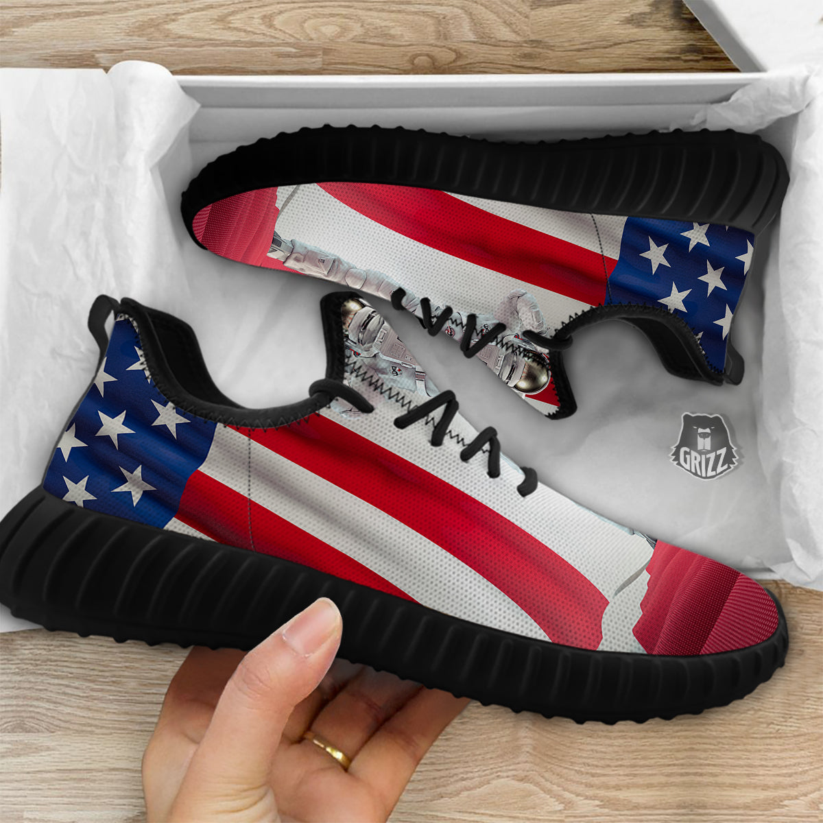 American Astronaut Print Black Walking Shoes-grizzshop