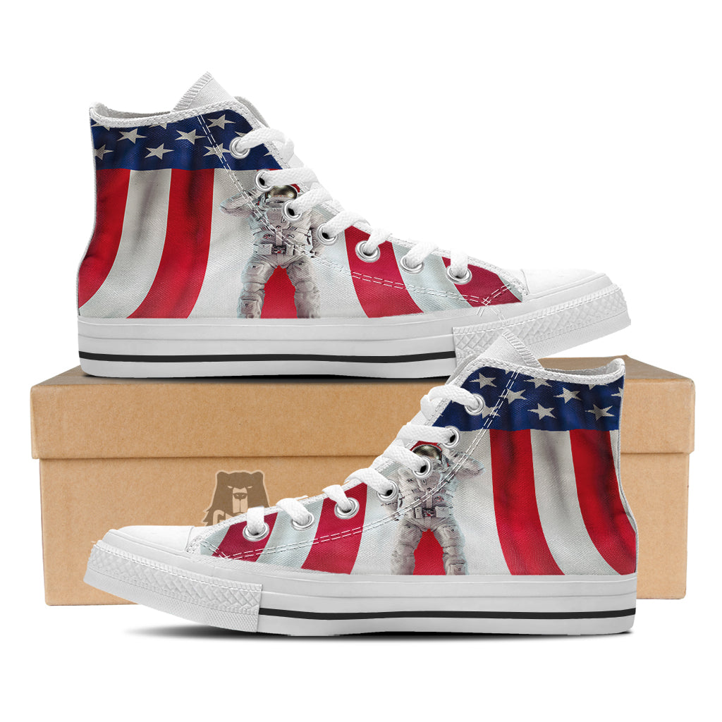 American Astronaut Print White High Top Shoes-grizzshop