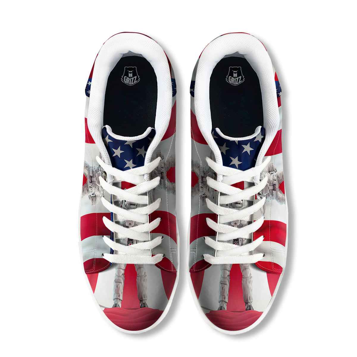 American Astronaut Print White Low Top Sneakers-grizzshop