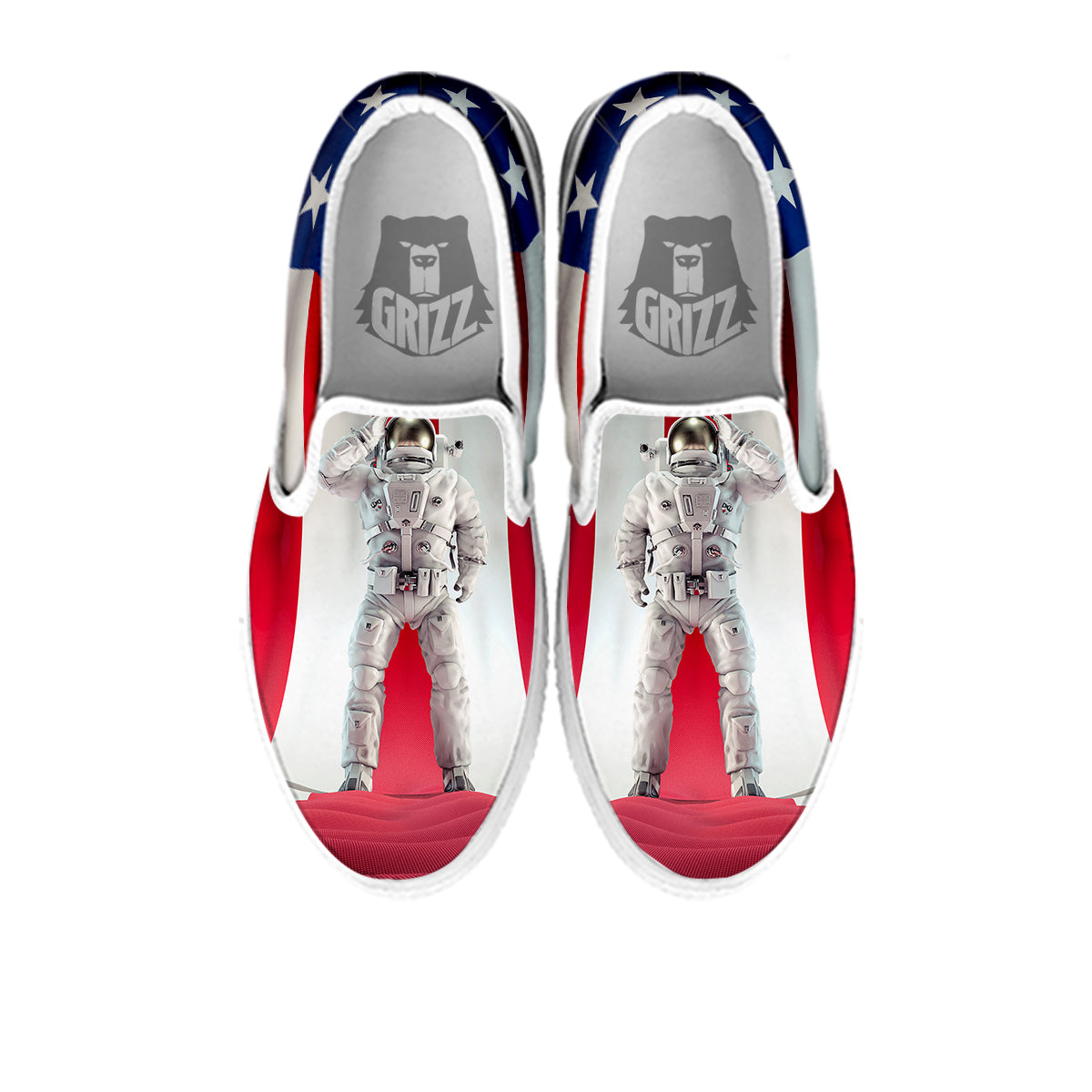 American Astronaut Print White Slip On Shoes-grizzshop