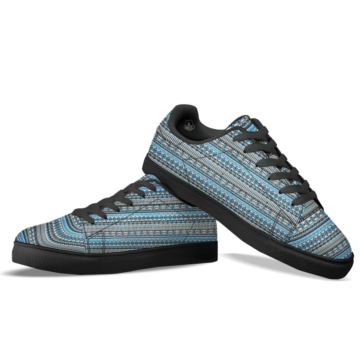 American Aztec Blue Native Print Pattern Black Low Top Sneakers-grizzshop