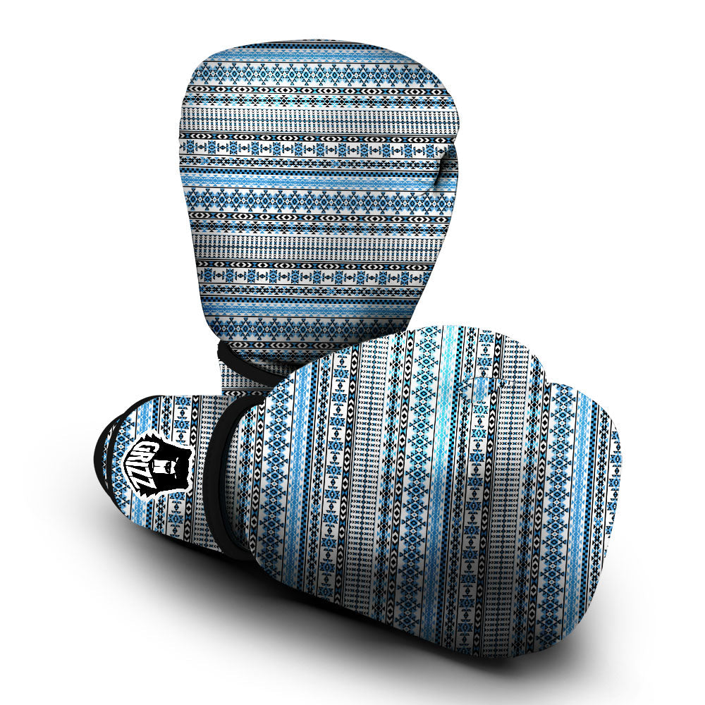 American Aztec Blue Native Print Pattern Boxing Gloves-grizzshop
